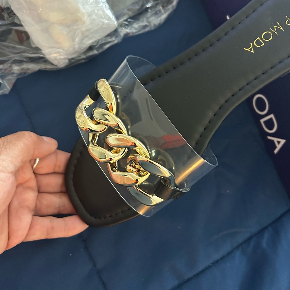 Moda • Elegant Black and Gold Chain Slides • 7 • - Picture 8 of 8